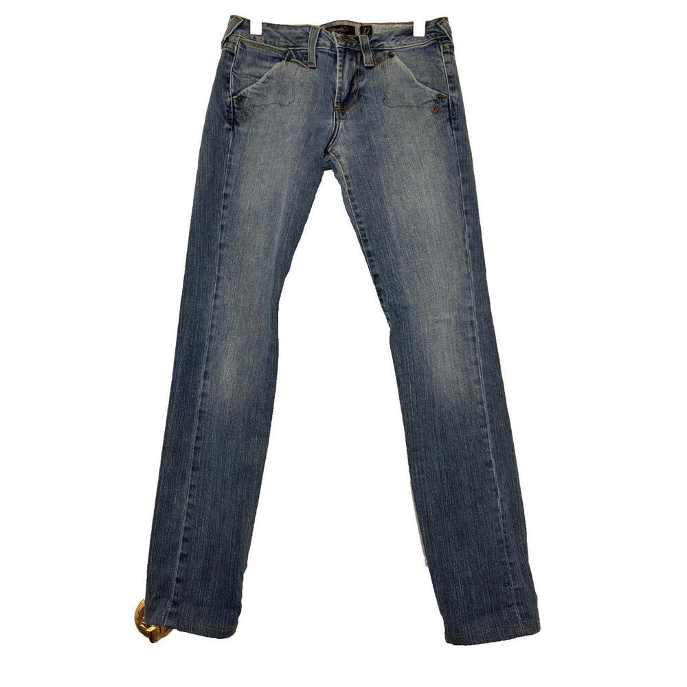 Vintage Ed Hardy skull embroidered jean sz 27 straight leg low rise #2083‎